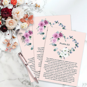 Invitation Psaume 23 Célébration de la vie cœur floral rose