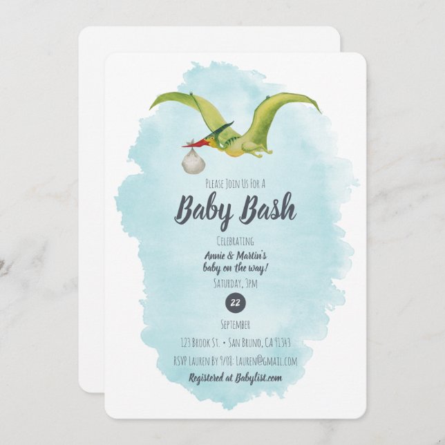 Invitation Ptérodactyle Livreur (Devant / Derrière)