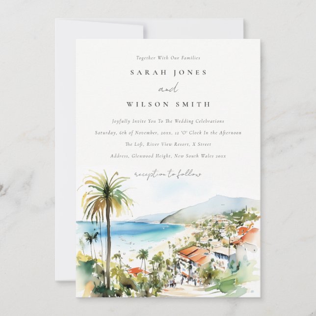 Invitation Puerto Vallarta Mexico Watercolor scape Wedding (Devant)