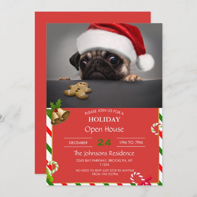 Invitation Pug de Christmas (Devant / Derrière)
