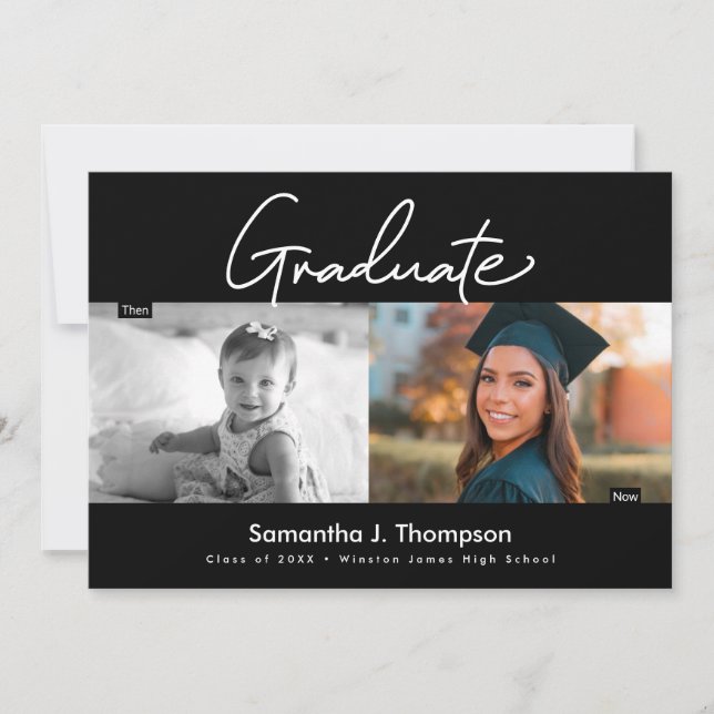 Invitation Puis et maintenant lycée Graduate photo personnali (Devant)
