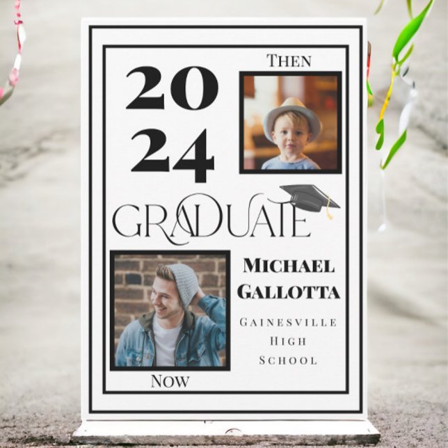 Invitation Puis & Maintenant 2 Photo Graduate Année Bold Grad (Créateur téléchargé)