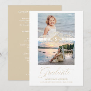 Invitation Puis & maintenant Gold Lace Flourish Graduation Ph