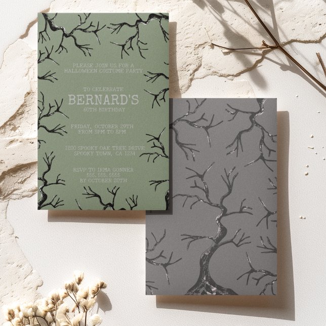 Invitation Puissant comme le Chêne Éffrayant Adulte Anniversa (Spooky Old Oak Trees Hand-Drawn in Black Ink Perfect for an Over the Hill Haunted Birthday Party.)