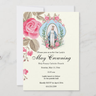 Invitation Puisse Crowne Vierge Marie Écriture Rose rose 