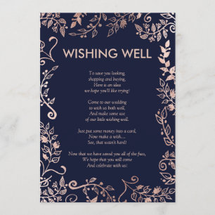 Invitation Puits de souhaits élégant bleu marine et rose doré