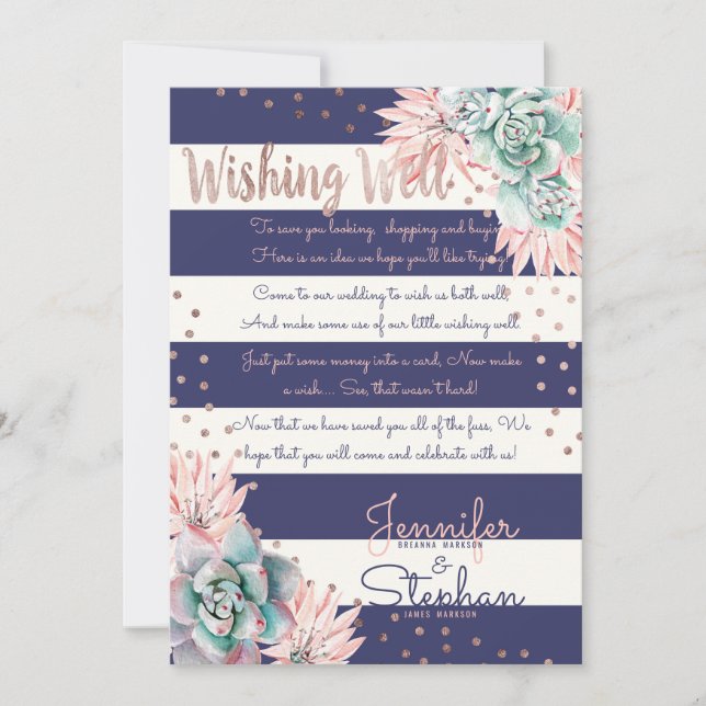 Invitation Puits de souhaits Rose Gold Cactus Rose Rayures Na (Devant)