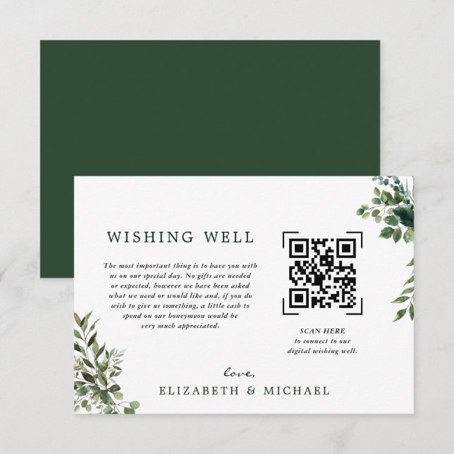 Invitation Puits de vœux de mariage à code QR Eucalyptus (Devant / Derrière)