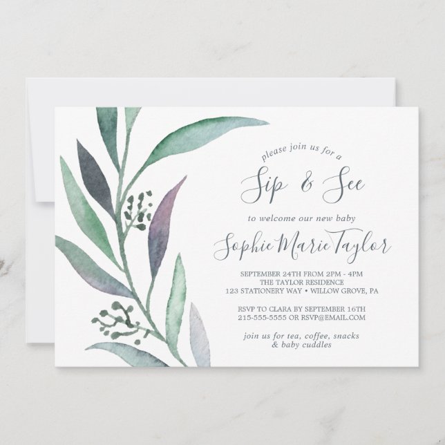 Invitation Puits pourpres et verts Eucalyptus Sip et voir (Devant)