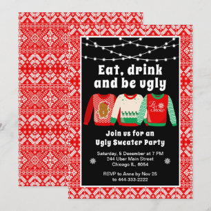 Invitation PULLS de Noël Horribles Fête de Fêtes Rouge