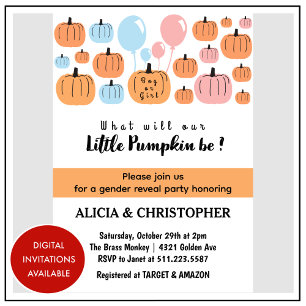 Invitation Pumpkin Il ou Elle Halloween Révélation du sexe