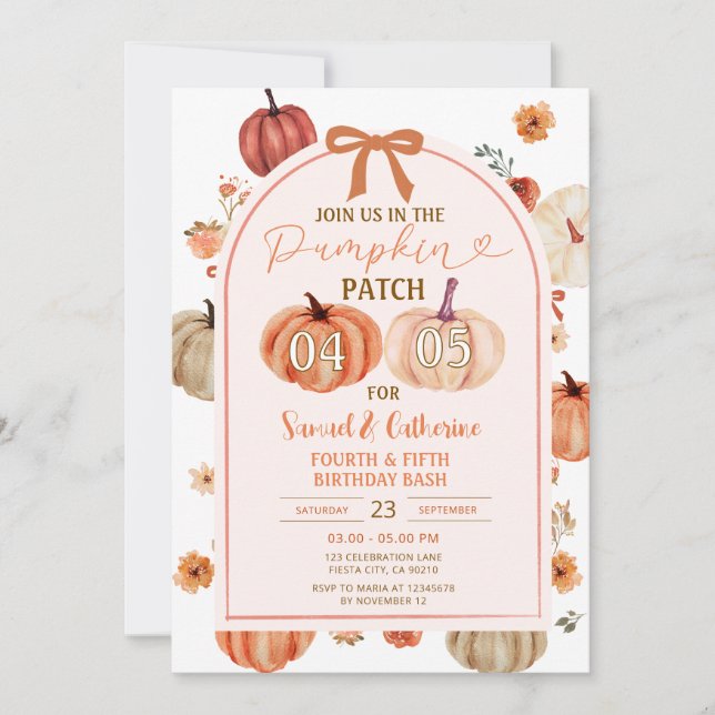 Invitation Pumpkin Patch joint brothers birthday bash Autumn (Devant)