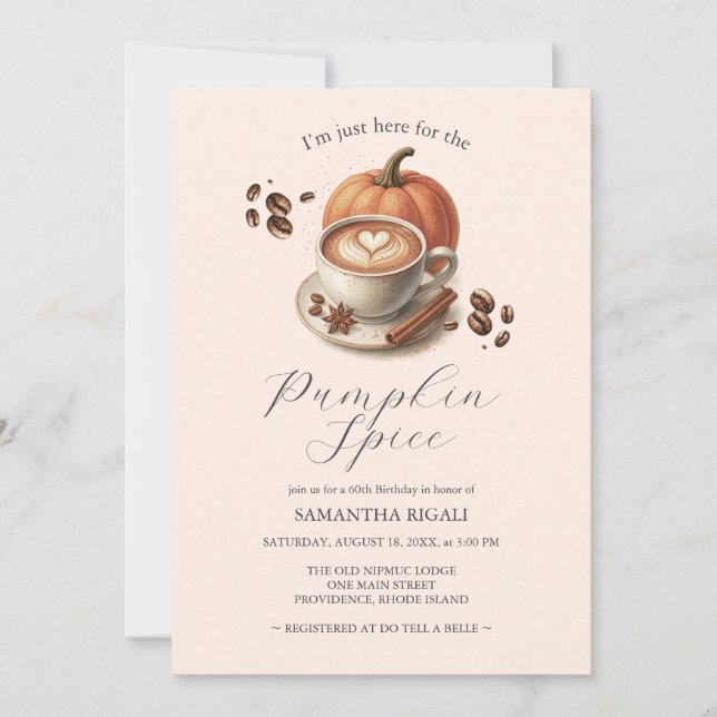 Invitation Pumpkin Spice Coffee 60th Birthday Invites (Devant)