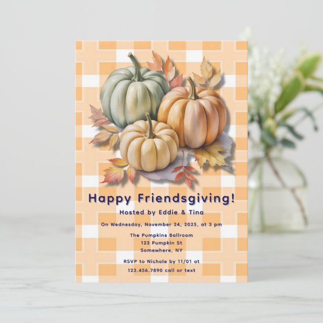 Invitation Pumpkins et feuilles d'automne pour un joyeux Frie (Debout devant)