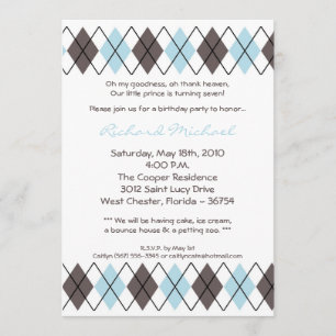 invitation punk à motifs de losanges bleue de fête