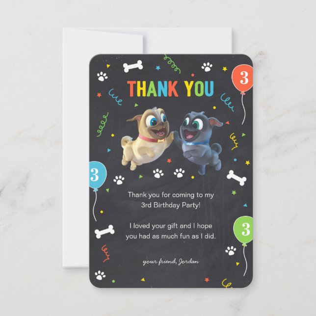 Invitation Puppy Chien Pals Chalkboard Anniversaire Merci (Devant)