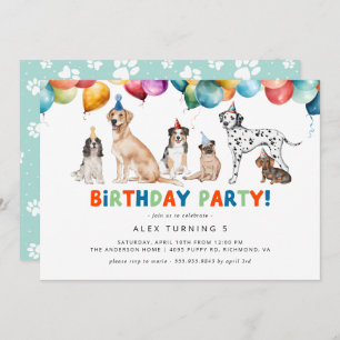 Invitation Puppy Party Jote Fun Kids Chien Thème Anniversai