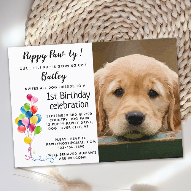 Invitation Puppy Pawty Animateur Photo Puppy Anniversaire (Créateur téléchargé)