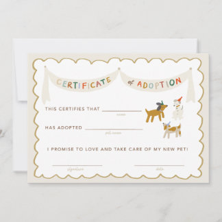 Invitation Puppy Pawty Certificat d'adoption