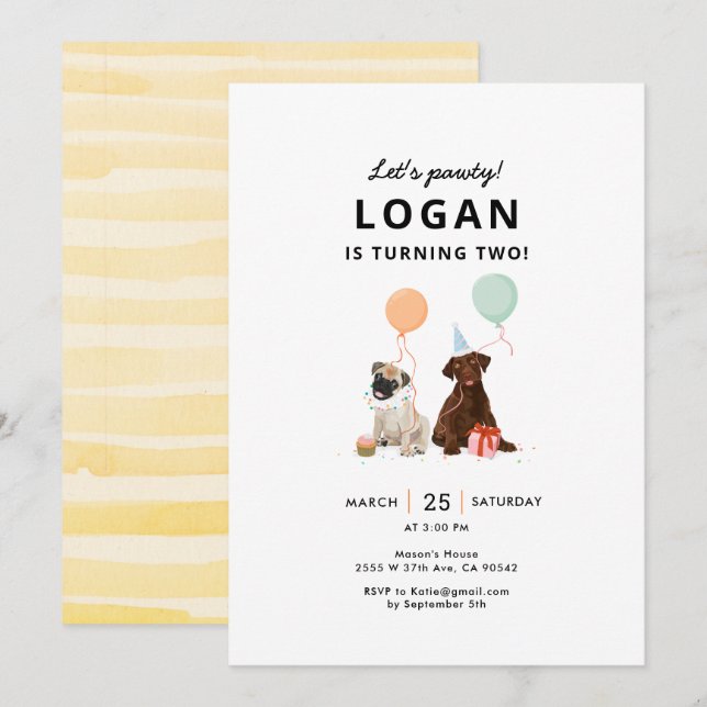 Invitation Puppy Pawty Chien fête d'anniversaire (Devant / Derrière)
