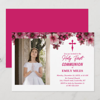 Invitation Pure Elegance florale première communion catholiqu