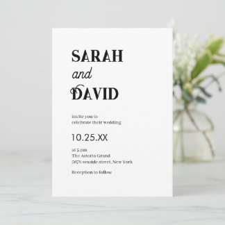 Invitation Pure Modern chic texte noir et blanc mariage