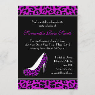 Invitation Purpl Leopard Poster de animal Heel Bachelorette P