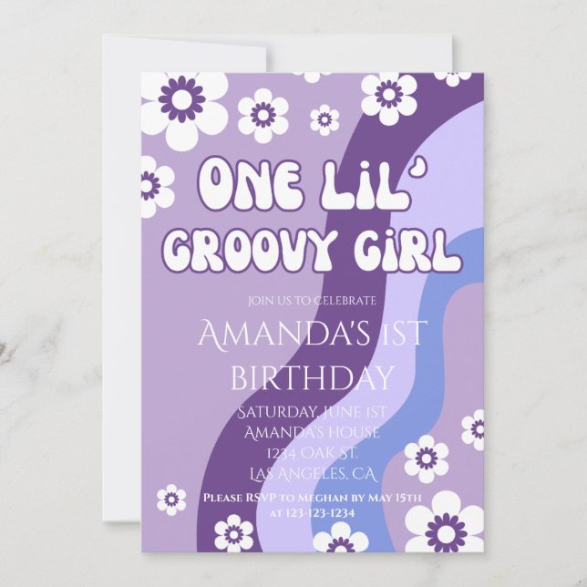 Invitation Purple 1er Anniversaire Girl Thème Rétro (Devant)