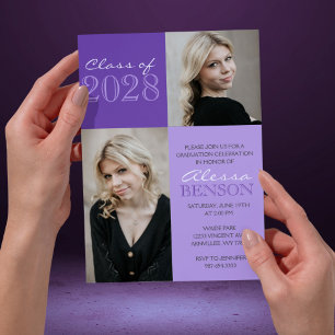 Invitation Purple 2 Toned Classic 2 Photo Graduation