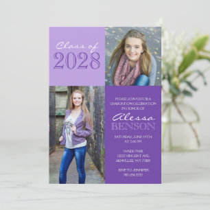 Invitation Purple 2 Toned Classic 2 Photo Graduation