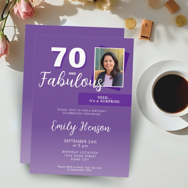 Invitation Purple 70 et Fabulous 70th Birthday Party Photo (Créateur téléchargé)