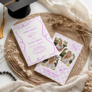 Invitation Purple À damiers Squiggle Frame Graduation