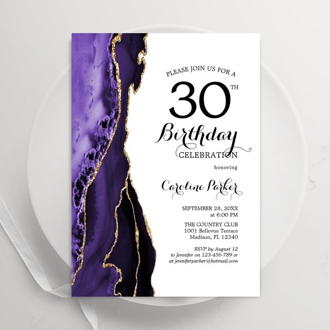 Invitation Purple Agate Blanc Or 30e anniversaire (Créateur téléchargé)