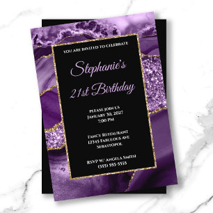 Invitation Purple Agate Gold Parties scintillant Glam 21e ann