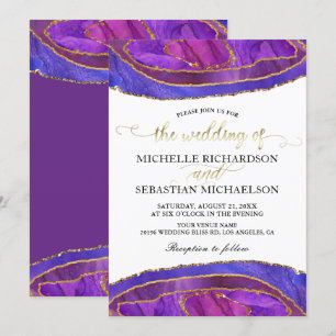 Invitation Purple Agate Moderne Aquarelle Mariage Or