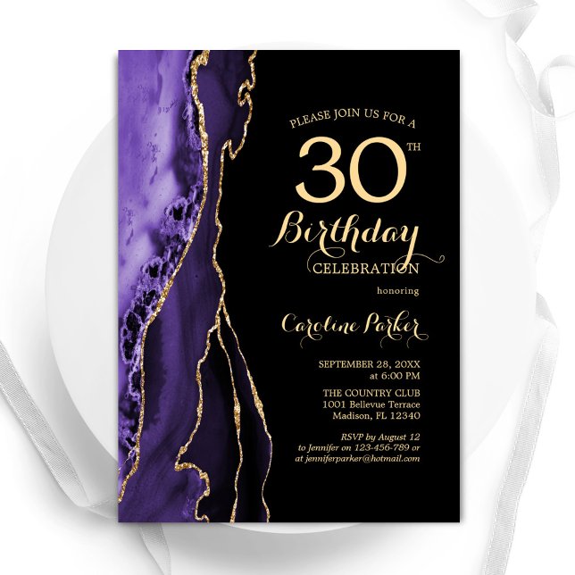 Invitation Purple Agate Or Black 30e anniversaire (Créateur téléchargé)