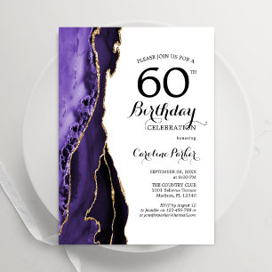 Invitation Purple Agate Or Blanc 60e anniversaire