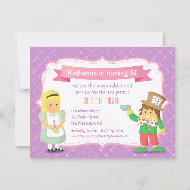 Invitation Purple Alice au pays des merveilles Anniversaire T (Devant)