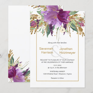 Invitation Purple Amethyst Floral Parties scintillant or prin