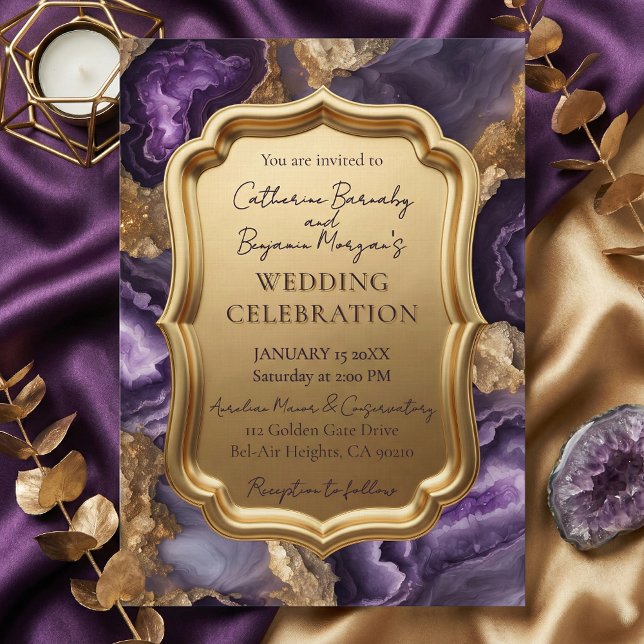 Invitation Purple Amethyst & Gold Agate Geode Ornate Wedding (Créateur téléchargé)