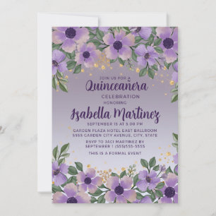 Invitation Purple Amethyst Lavender Gold Parties scintillant 