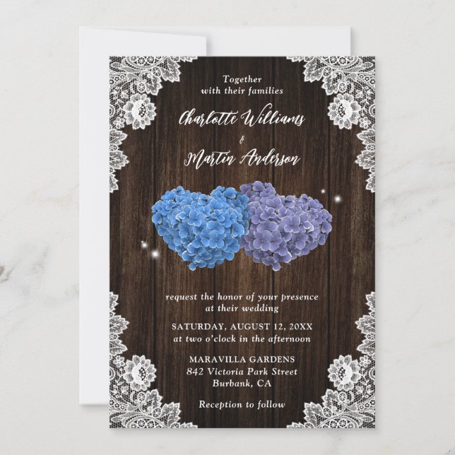 Invitation Purple and Blue Rustic Floral Wedding (Devant)