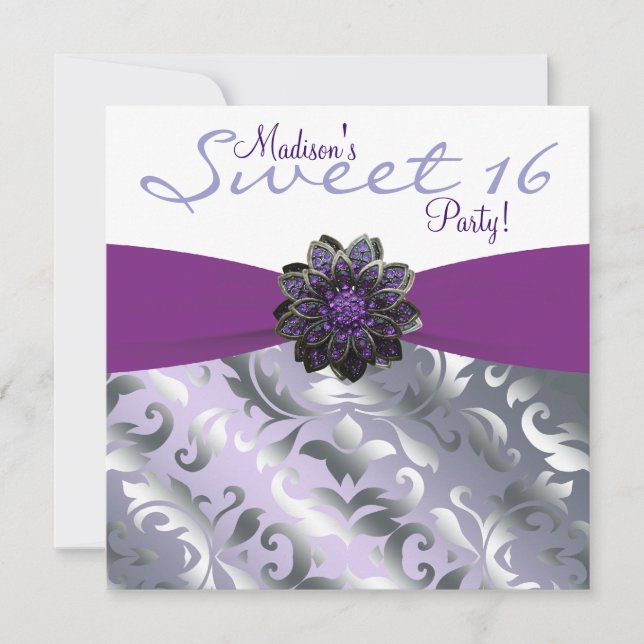 Invitation Purple and Grey Sweet 16 Anniversaire (Devant)