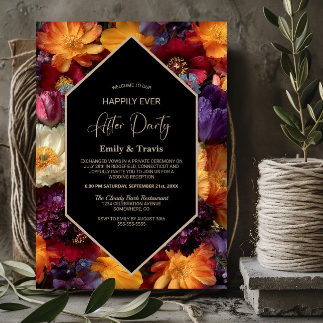 Invitation Purple and Orange Floral Black Wedding After Party (Créateur téléchargé)