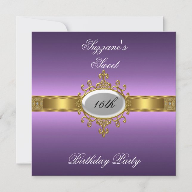 Invitation Purple Anniversaire Glamor Hot Sweet 16 (Devant)