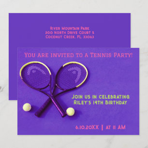 Invitation Purple Anniversaire Raquettes et Balls Tennis