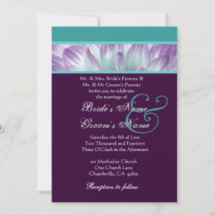 Invitation Purple Aqua Blue Dahlia Petals Mariage Recyclé