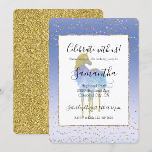 Invitation Purple Aqua Gold Parties scintillant Unicorn