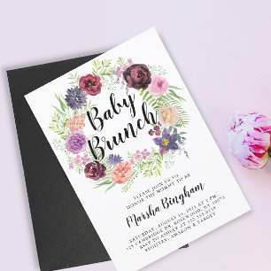 Invitation Purple Aquarelle Floral Bébé Brunch