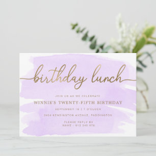 Invitation Purple Aquarelle Or Anniversaire Déjeuner Invitati